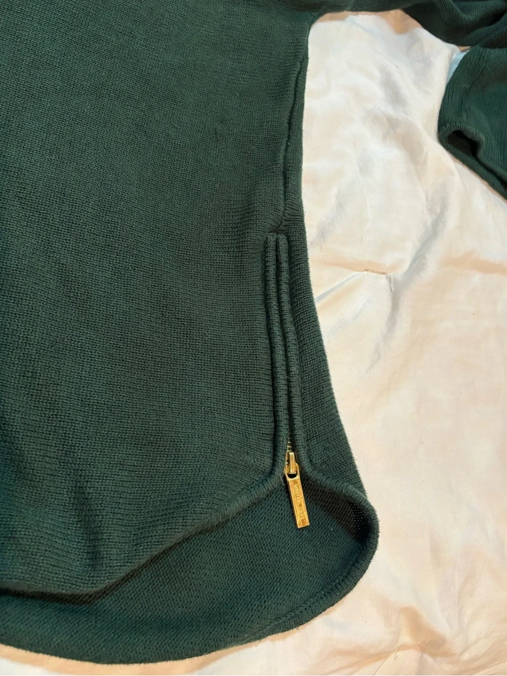 Michael Michael Kors Green Oversized Knit Sweater L Gold Zip Detail